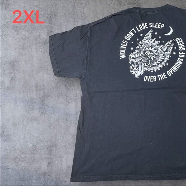 【US古着】ブラック 2XL Tシャツ 半袖 レギュラー プリント メンズ レディース 大きいサイズ オーバーサイズ