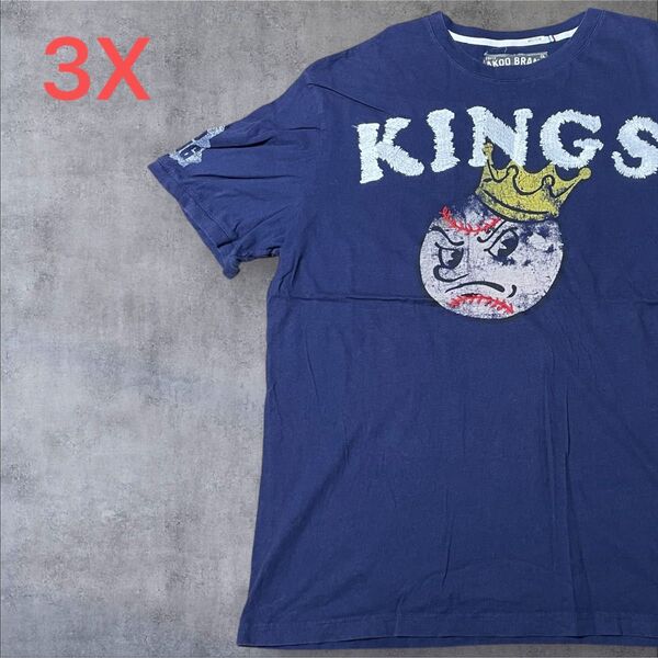 【US古着】ネイビー 3X Tシャツ 半袖 レギュラー プリント メンズ レディース 大きいサイズ オーバーサイズ