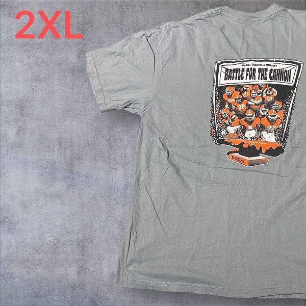 【US古着】グレー 2XL Tシャツ 半袖 レギュラー プリント メンズ レディース 大きいサイズ オーバーサイズ