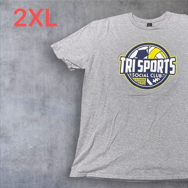 【US古着】グレー 2XL Tシャツ 半袖 レギュラー プリント メンズ レディース 大きいサイズ オーバーサイズ