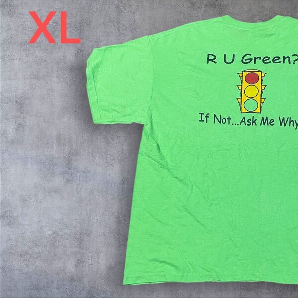 【US古着】グリーン XL Tシャツ 半袖 レギュラー プリント メンズ レディース 大きいサイズ オーバーサイズGILDAN