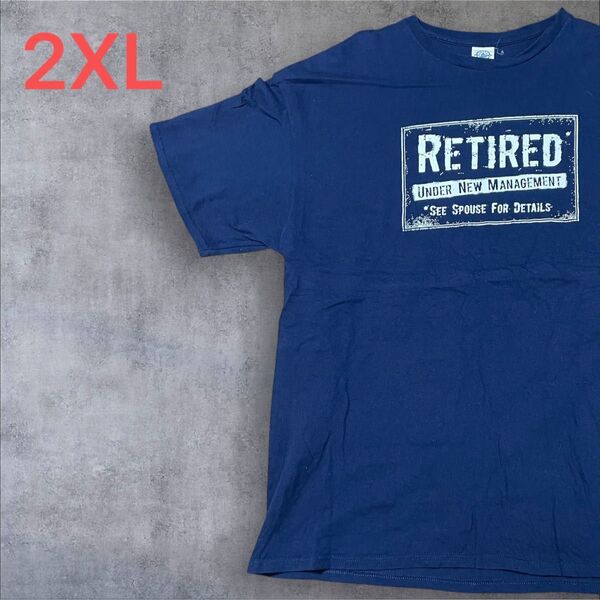 【US古着】ネイビー 2XL Tシャツ 半袖 レギュラー プリント メンズ レディース 大きいサイズ オーバーサイズ