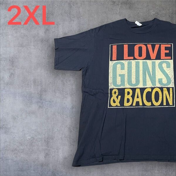 【US古着】ブラック 2XL Tシャツ 半袖 レギュラー プリント メンズ レディース 大きいサイズ オーバーサイズ