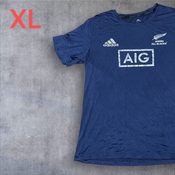 【US古着】ネイビー XL Tシャツ 半袖 レギュラー プリント メンズ レディース 大きいサイズ オーバーサイズ アディダス