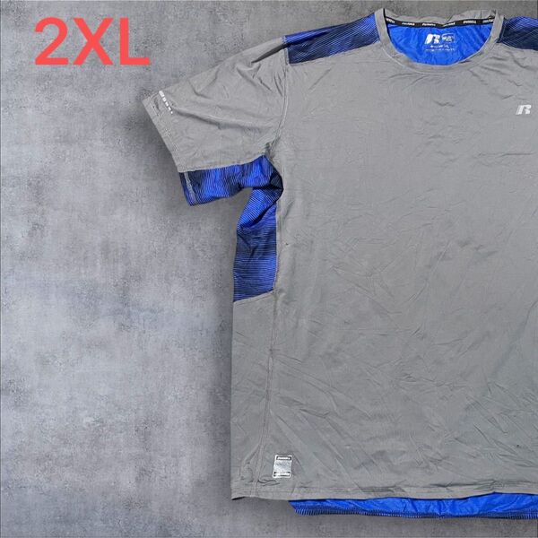 【US古着】グレー 2XL Tシャツ 半袖 レギュラー プリント メンズ レディース 大きいサイズ オーバーサイズ ラッセル