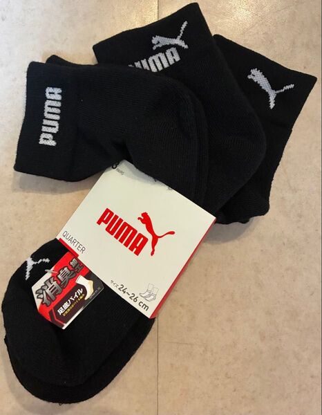 新品 プーマ PUMA 靴下 ソックス 24-26cm 3足セット メンズ キッズ スクール 消臭加工 足底パイル 黒