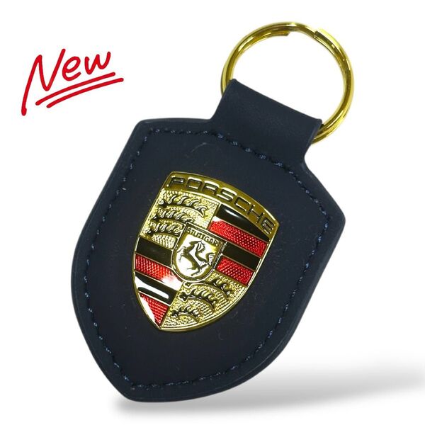 ポルシェ スムースレザー キーホルダー ダークネイビー 新品