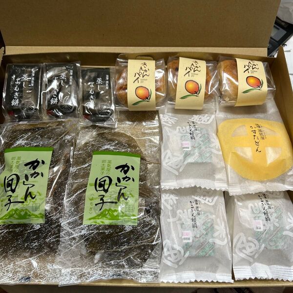 かからん団子(よもぎ)と蒸しよもぎ餅、金柑パイ、かすたどんとかるかん饅頭 人気の5種詰め合わせ全17個セット
