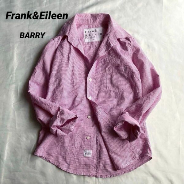 Frank&Eileen フランクアンドアイリーン★BARRY 小粋なピンクの細ボーダー シャツ シワ加工 長袖シャツ