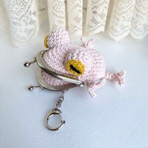 カエル がま口 イヤホンケース 夏用 ピンク