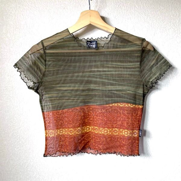 美品 Cop Copine コップコピーヌ パワーネット半袖トップス シアー ショート丈 フランス製