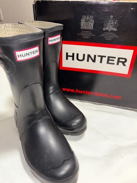 HUNTER ブラック レインブーツ バックル付き 37