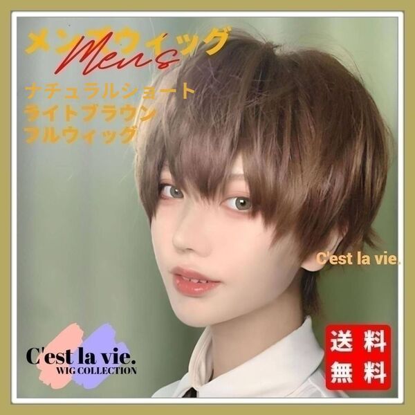 個数限定値下げ 新品 フルウィッグ メンズ ショート ストレート ライト ブラウン 自然 医療用 かつら ウィッグ 耐熱 Y2K