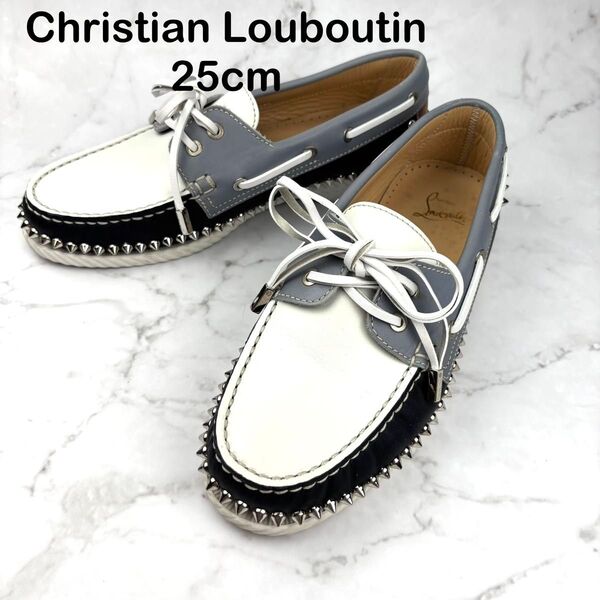【美品】ChristianLouboutin スタッズ デッキシューズ 25cm クリスチャンルブタン スリッポン ローファー