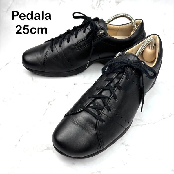 【大人気】Pedala ペダラ ブラック スニーカー 25 レザー コンフォート アシックス asics 黒