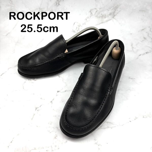 【人気】ROCKPORT ロックポート ブラック ローファー 25.5 革靴 レザー 通勤シューズ スリッポン