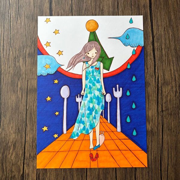 【1484】【女の子の絵】オリジナル手描きアナログアート自作コピックイラスト原画