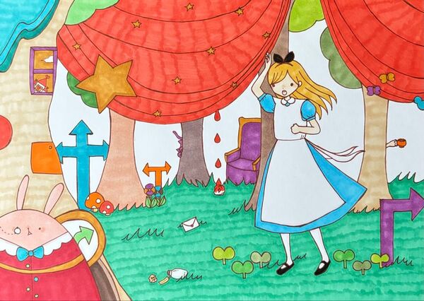 【1451】【不思議の国のアリスの絵】手描きアナログ創作自作コピックイラスト原画
