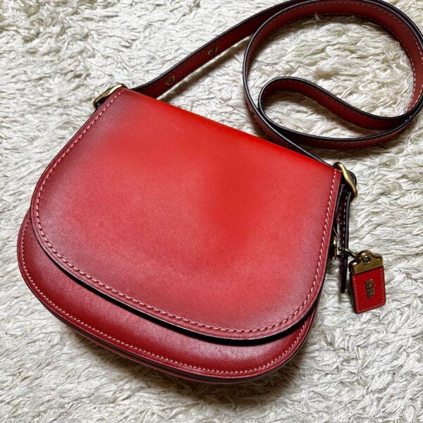 価格相談受付中 美品 COACH コーチ ショルダーバッグ 斜め掛け サドルバッグ ステッチ レザー オレンジ クロスボディ