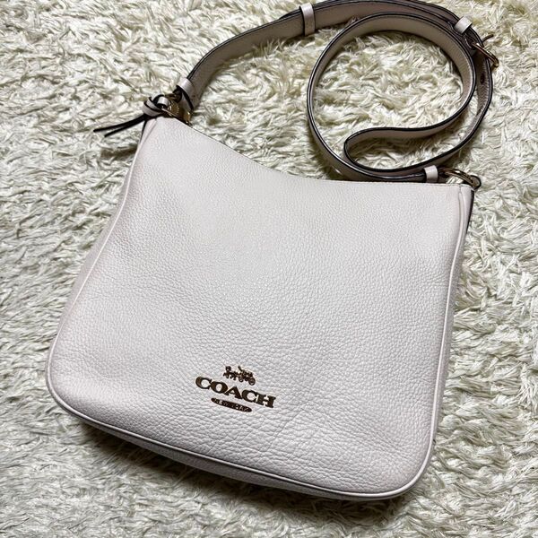 価格相談受付中 COACH コーチ ショルダーバッグ 斜め掛け エリー ファイルバッグ メタルロゴ レザー アイボリー 肩掛け