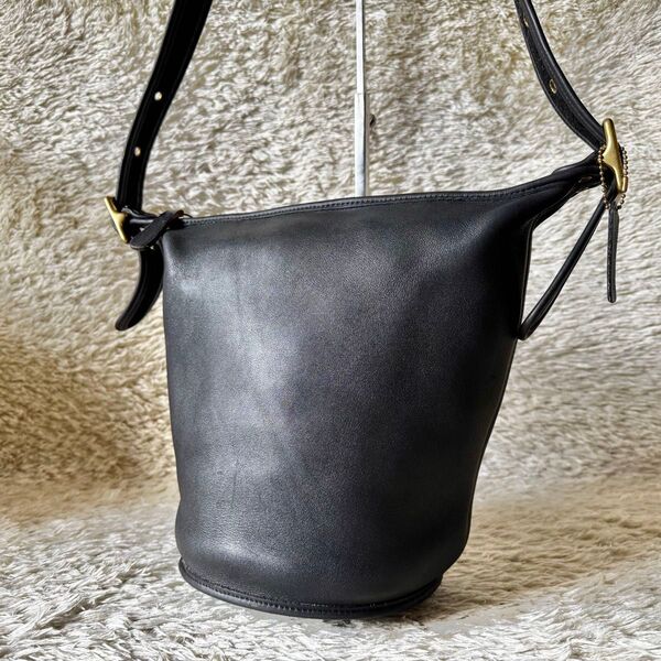 価格相談受付中 オールドコーチ COACH ショルダーバッグ 斜め掛け バケツ型 グラブタンレザー 本革 ブラック 黒 9953