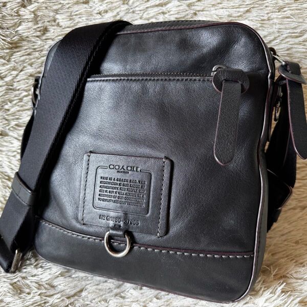 価格相談受付中 COACH コーチ ショルダーバッグ リビングトン 斜め掛け オールレザー ブラック ボディバッグ 肩掛け リング