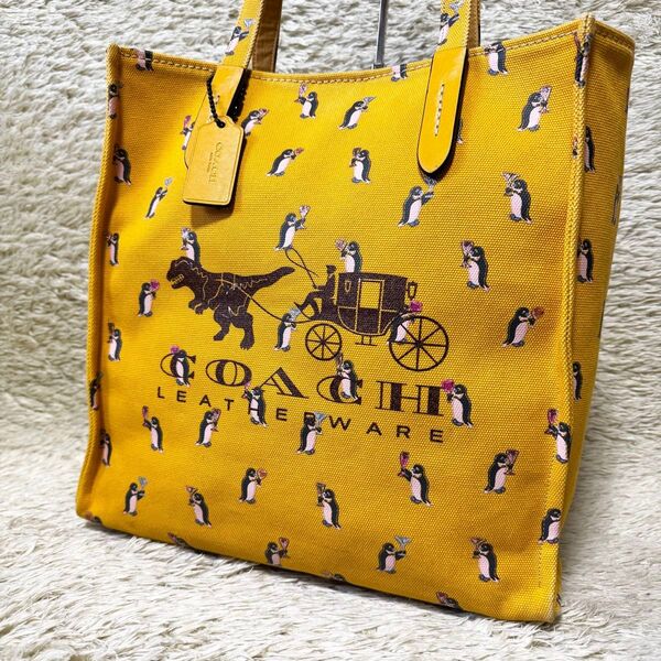 COACH コーチ トートバッグ レキシー アンド キャリッジ 肩掛け A4 イエロー 馬車 ペンギン 薔薇 大容量 ショルダー