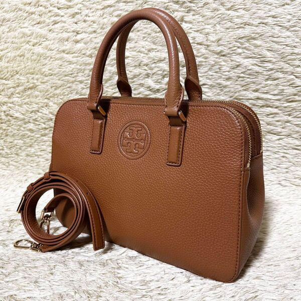 Tory Burch トリーバーチ ハンドバッグ 2way 斜め掛け ショルダー ミニボストン エンボス ロゴ レザー ブラウン