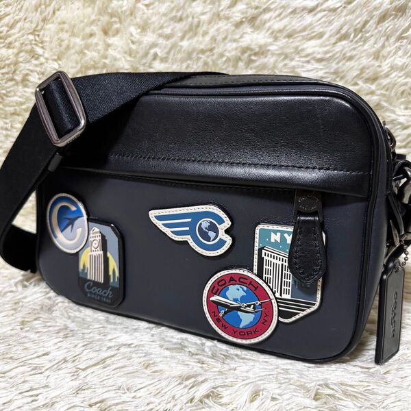 COACH コーチ ショルダーバッグ グラハム ワッペン 斜め掛け レザー ネイビー ボディバッグ クロスボディ NYC コラボ