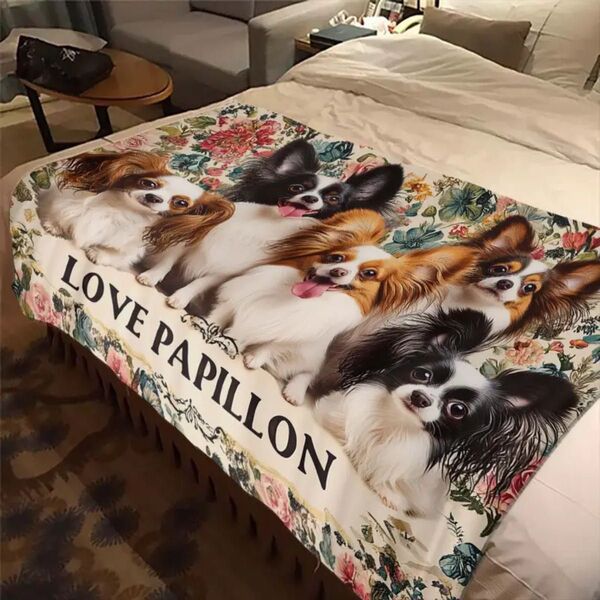 再入荷【パピヨン】犬柄 ブランケット130×150 毛布 膝掛け