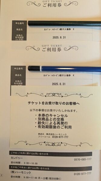 カンドゥー ハイシーズン ローシーズン 親子入場券2枚セット