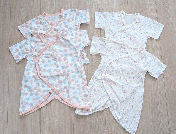 出産準備 新生児服 コンビ肌着 短肌着 50-60 花柄
