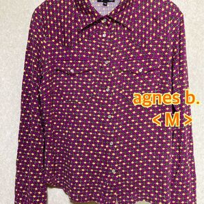agnes b. 花モチーフドット柄カットソー長袖シャツ ブラウス パープル レディース サイズ2<M>
