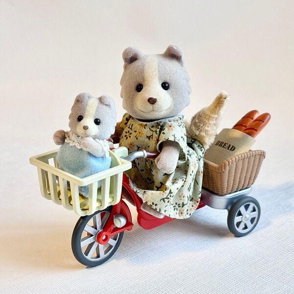 シルバニアファミリー マロンイヌのお母さん・赤ちゃん&自転車セット 海外版 アーバンライフ 廃番品 希少 レア 当時物