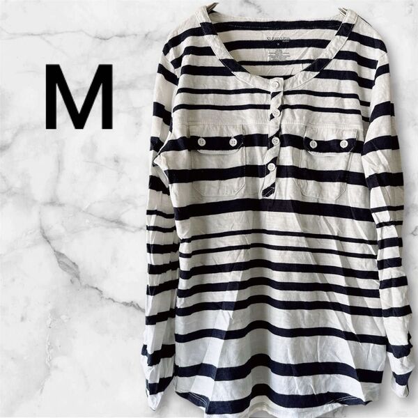 美品 ST. JOHN'S BAY 【M】レディース トップス 長袖 Tシャツ ボーダー 長袖Tシャツ ロンT 古着