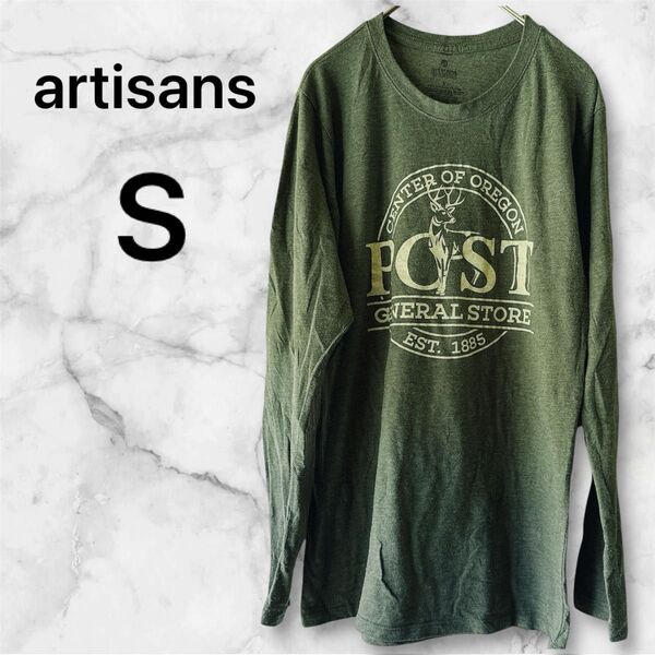 artisans 【S】オリーブグリーン 長袖Tシャツ レディース トップス ロンT 長袖Tシャツ 古着