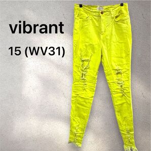 vibrant【15】蛍光イエロー ダメージ パンツ レディース ボトムス 古着 パンツ ストレッチ