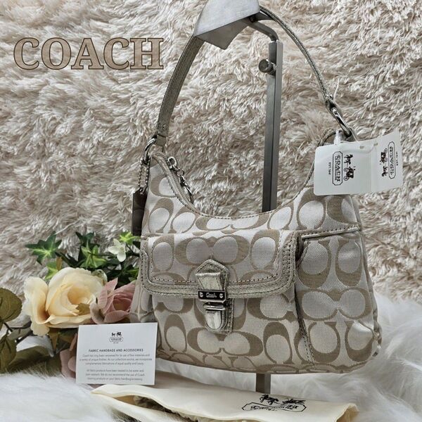 【新品タグ付き!極希少品】COACH POPPY コーチ ポピー シグネチャー アクセサリーポーチ ミニ ハンドバッグ 付属品完備