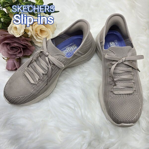 【未使用級】SKECHERS Slip-ins スケッチャーズ スリップインズ レディース スニーカー グレー 24.5cm