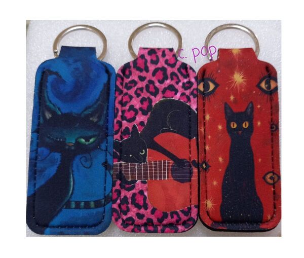 猫 チャーム リップホルダー キーホルダー 黒猫 3個セット 猫雑貨