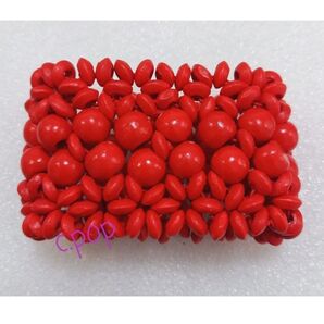 アジアン雑貨 ハンドメイド 木製 ビーズ アクセサリー ブレスレット 赤
