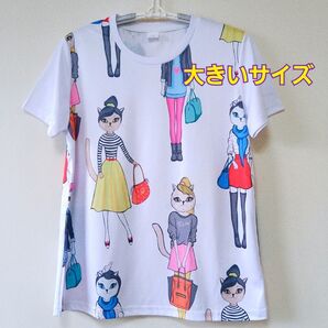 猫 半袖 レトロ おしゃれキャット キャラクター 総柄 シャツ 大きいサイズ 猫雑貨