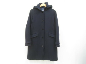 SHIPS シップス HAMILTON LAMBSWOOL フード付き ロング丈 ウールコート 紺 ネイビー サイズ38