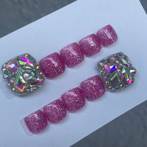 【即日発送】現品 フットネイル ペディキュア ギャル 埋めつくし ピンクラメ ギラギラ ワンホン ちゅるん 個性 ガーリー 韓国