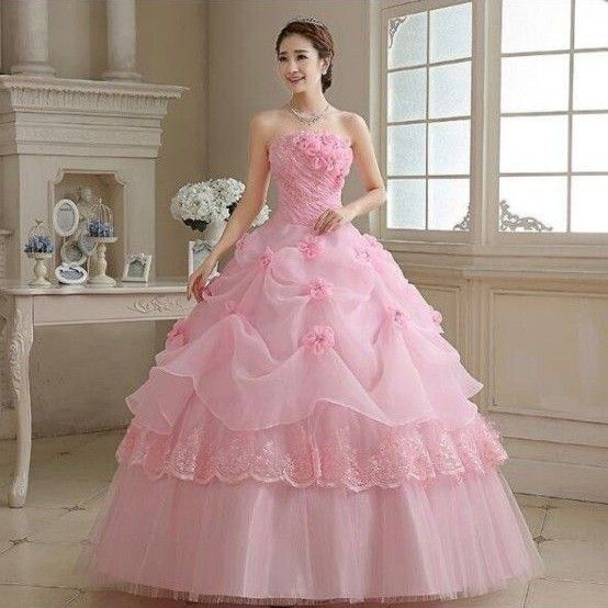 2025新作 ウエディングドレス カラードレス ピンク 結婚式 披露宴 プリンセスライン Aライン M~Lサイズ