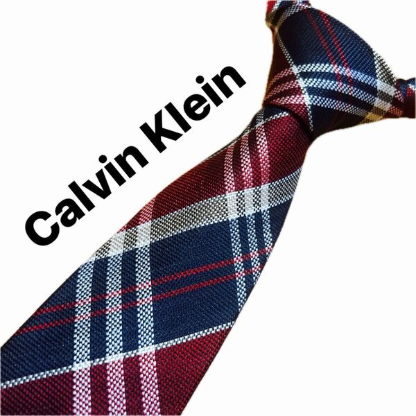 【美品】Calvin Klein カルバンクライン ネクタイ 紳士 ブランドネクタイ シルク100% チェック柄