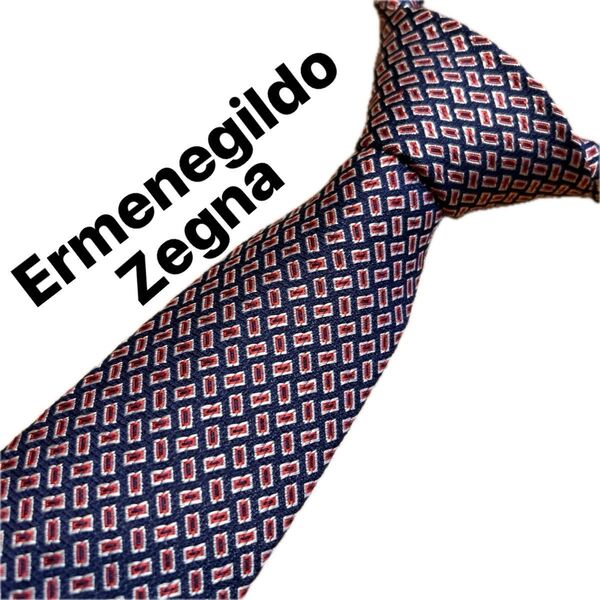 【美品】エルメネジルドゼニア Ermenegildo Zegna ネクタイ ブランドネクタイ 紳士 シルクネクタイ パターン柄