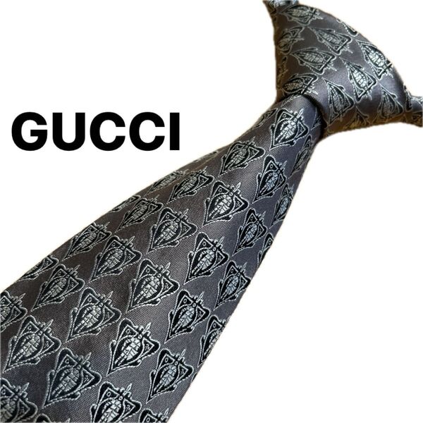 【極美品】グッチ GUCCI ネクタイ ブランドネクタイ シルクネクタイ ハイブランド エンブレム パターン柄