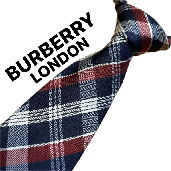 【美品】バーバリー BURBERRY LONDON ネクタイ 紳士 ブランドネクタイ シルク100% チェック柄