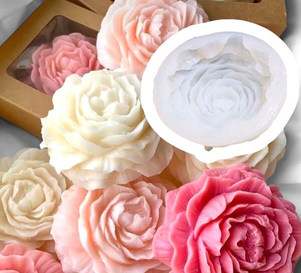 ⑧ 大型 バラ 薔薇 牡丹 シリコン型 シリコンモールド キャンドル キャンドル型 キャンドルモールド 石膏 型 立体 道具 花